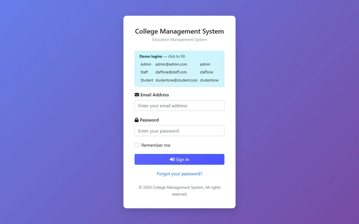 Screenshot of College ERP