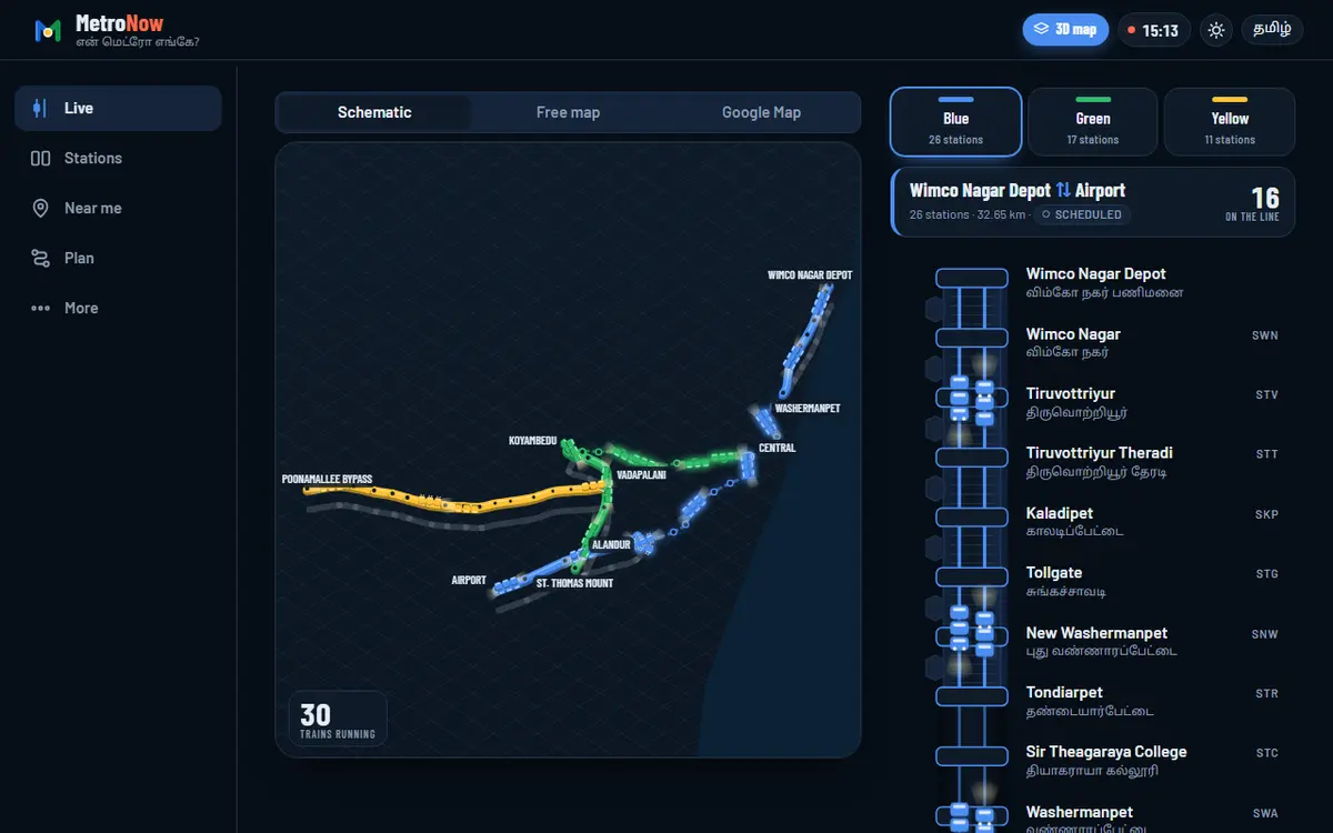 Screenshot of MetroNow Chennai
