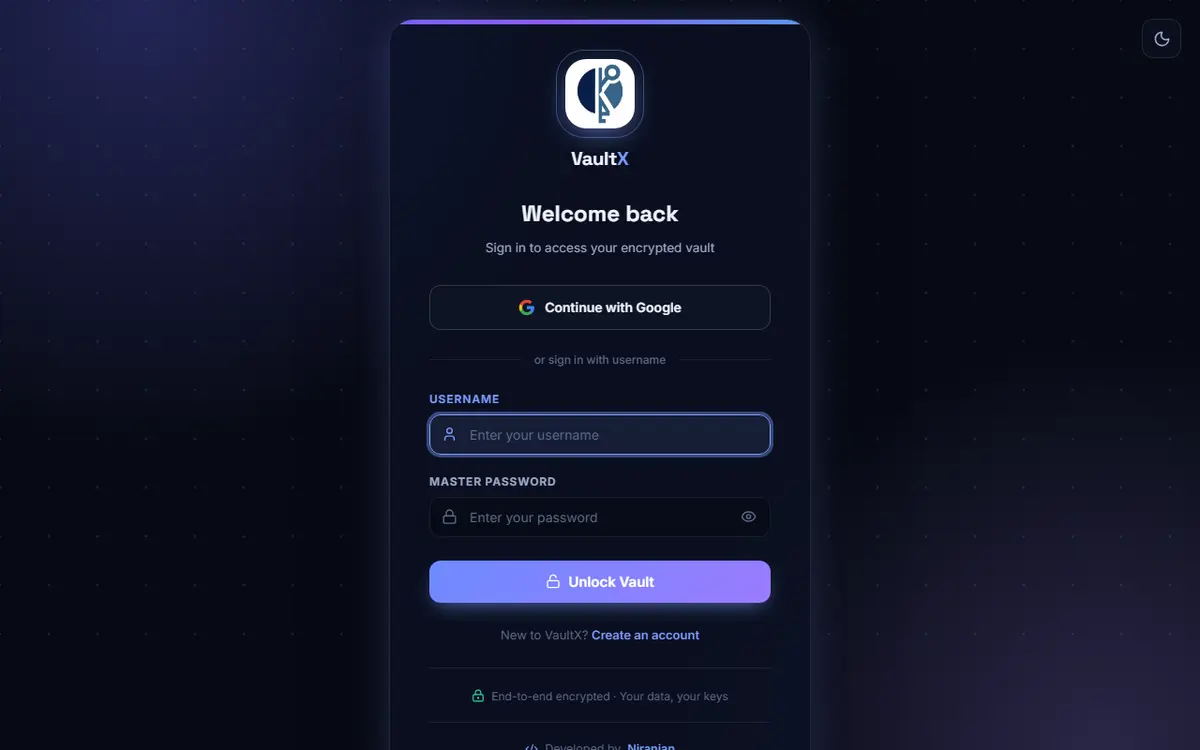 Screenshot of VaultX